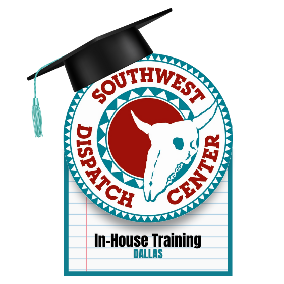 Southwest Dispatch Training Logo with a graduation cap school theme background.